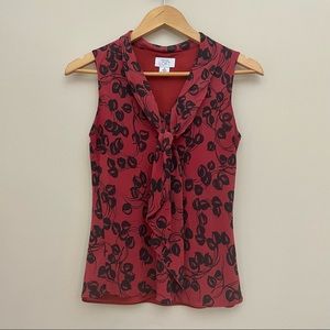 ANN TAYLOR LOFT Silk Red Black Floral Print Sleeveless Blouse Women’s 2/XS